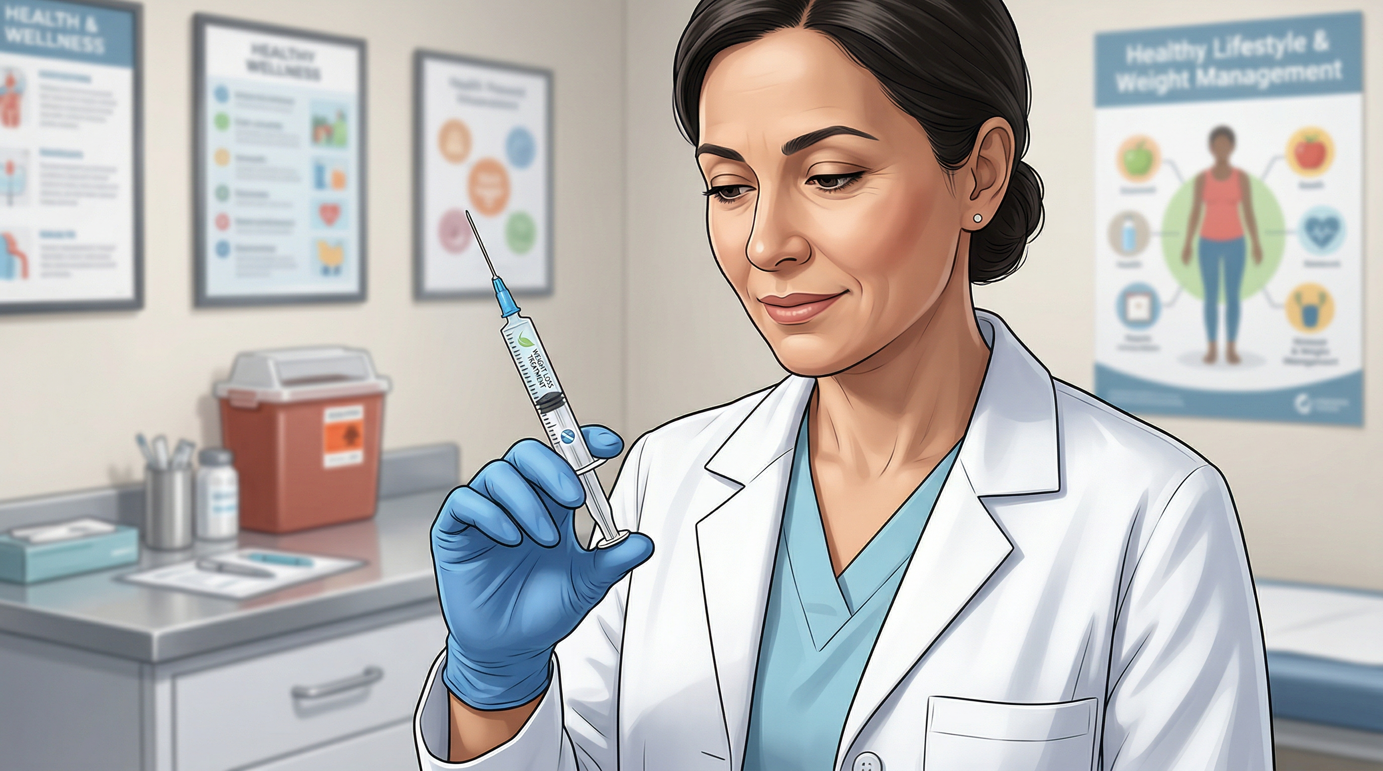 Inyección médica para adelgazar, semaglutida y tratamiento de obesidad