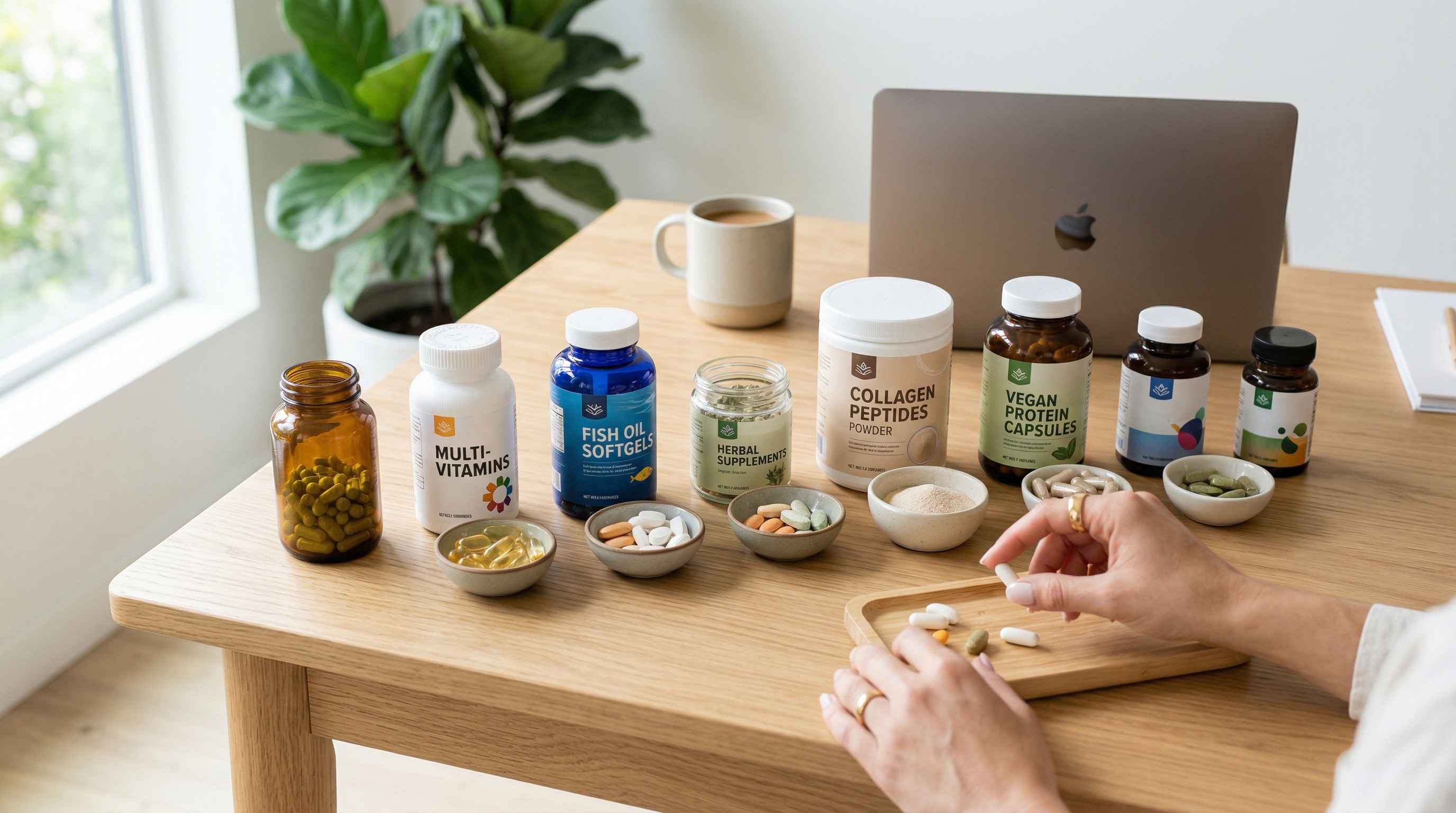 Pastillas y suplementos para adelgazar: comparativa de productos sobre mesa