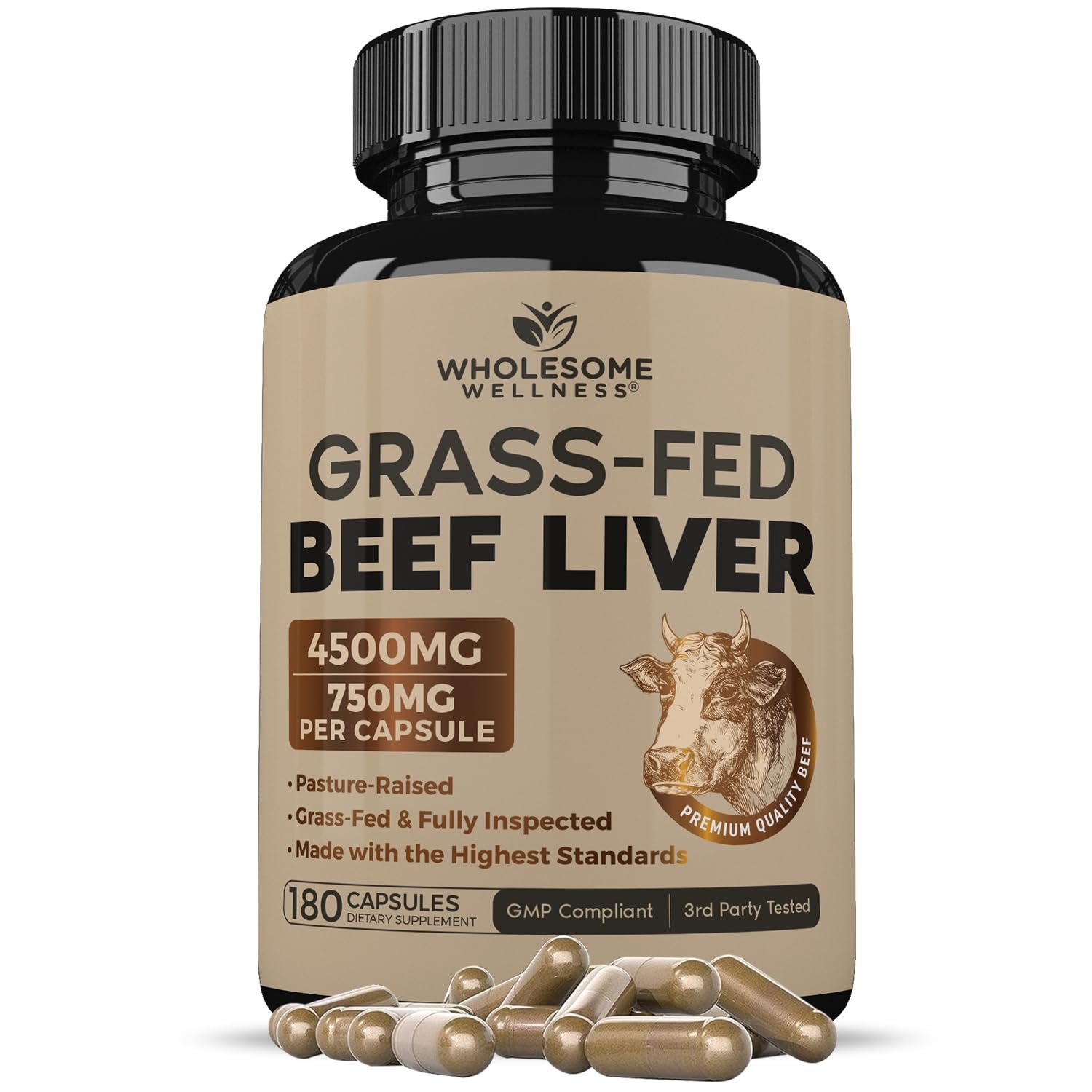 Wholesome Wellness Grass Fed Desiccated Beef Liver Capsules