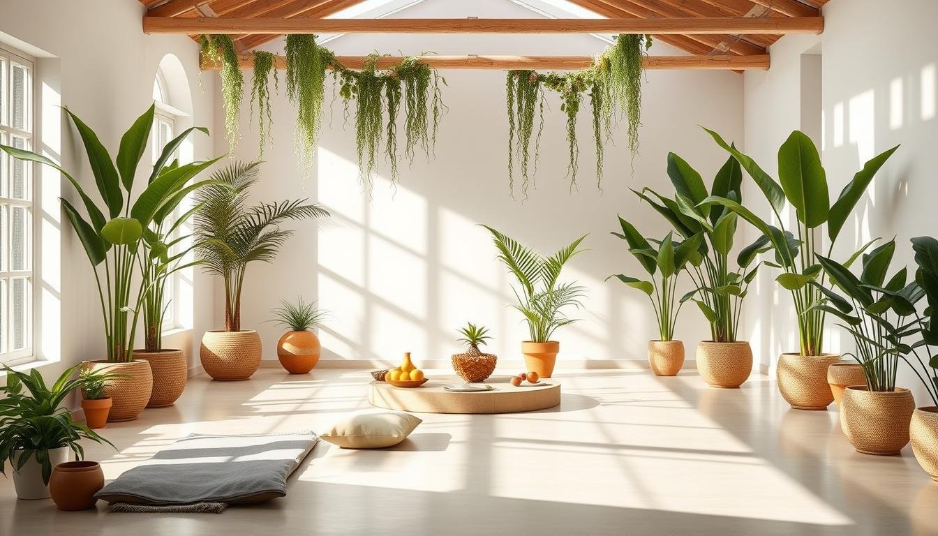 A serene health and wellness setting with natural elements promoting holistic well-being
