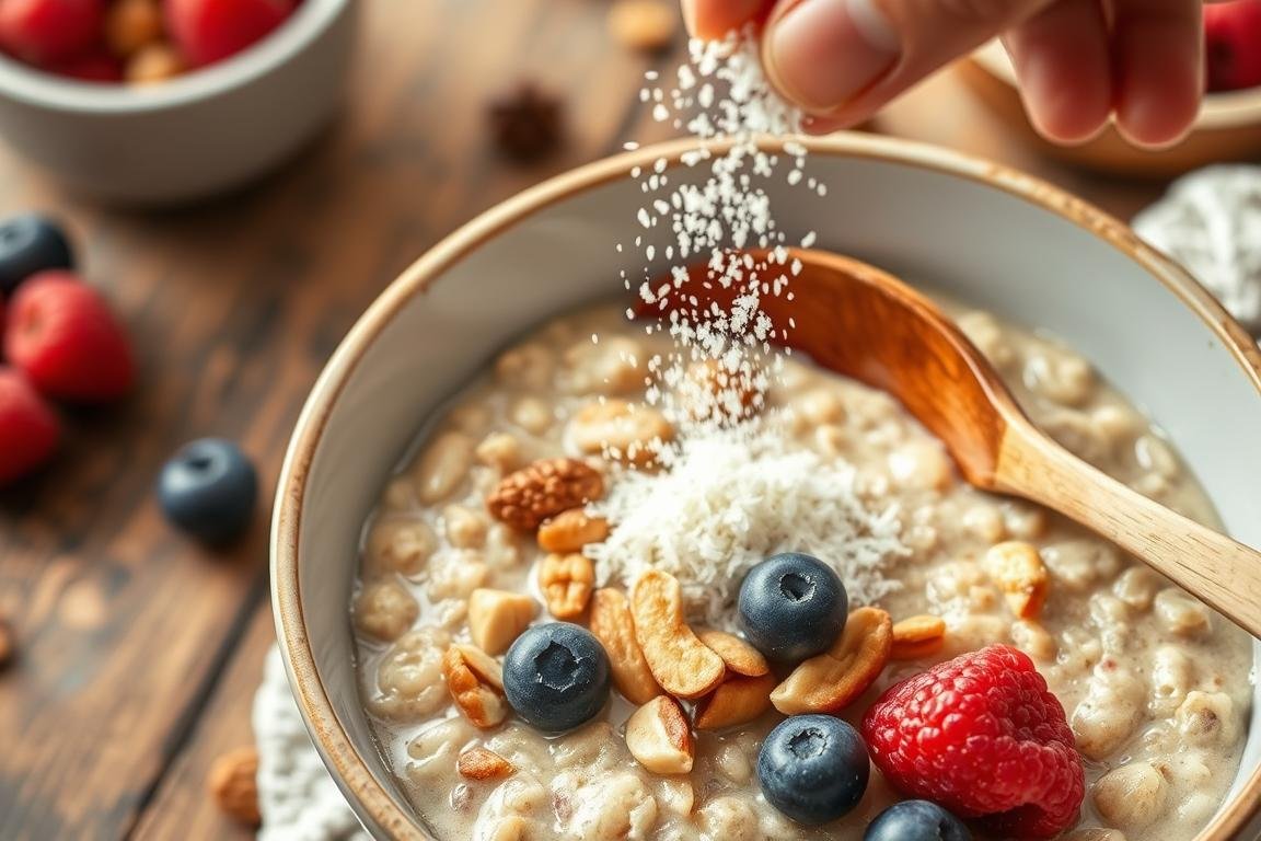 BUBS Collagen being added to oatmeal