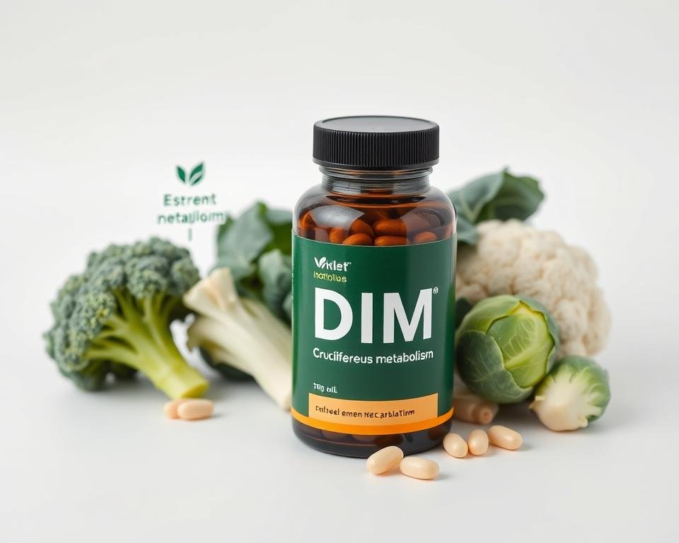 DIM supplement with cruciferous vegetables showing estrogen metabolism - Best Femtech Supplements 2025