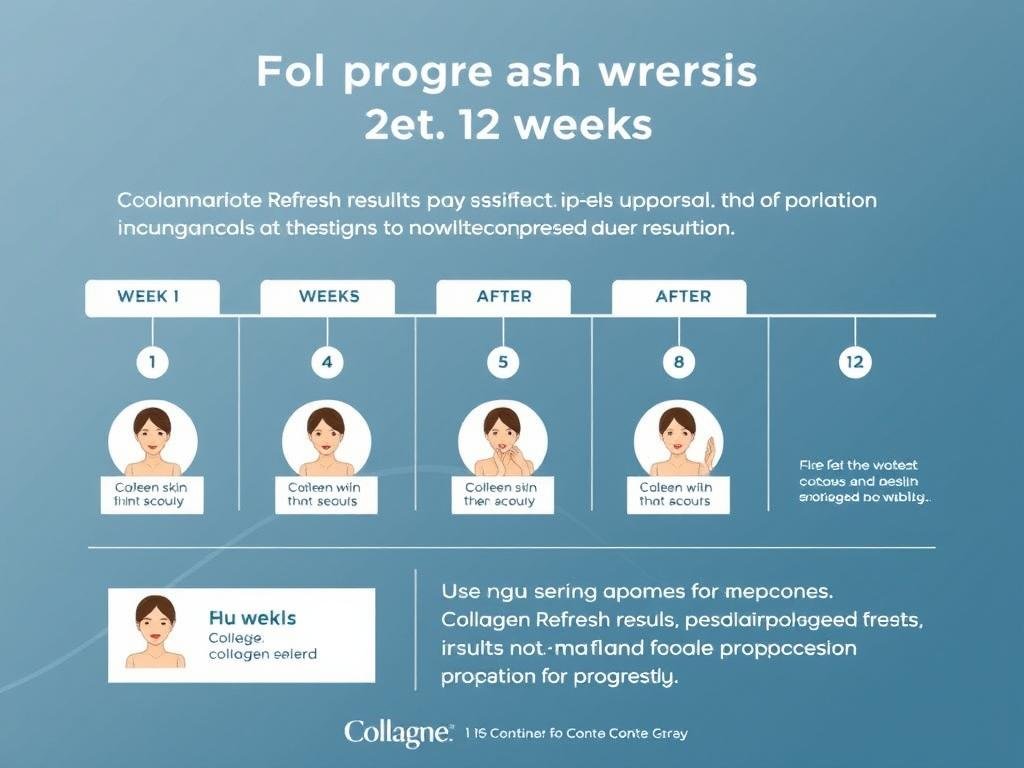 Timeline showing progressive Collagen Refresh results over 12 weeks