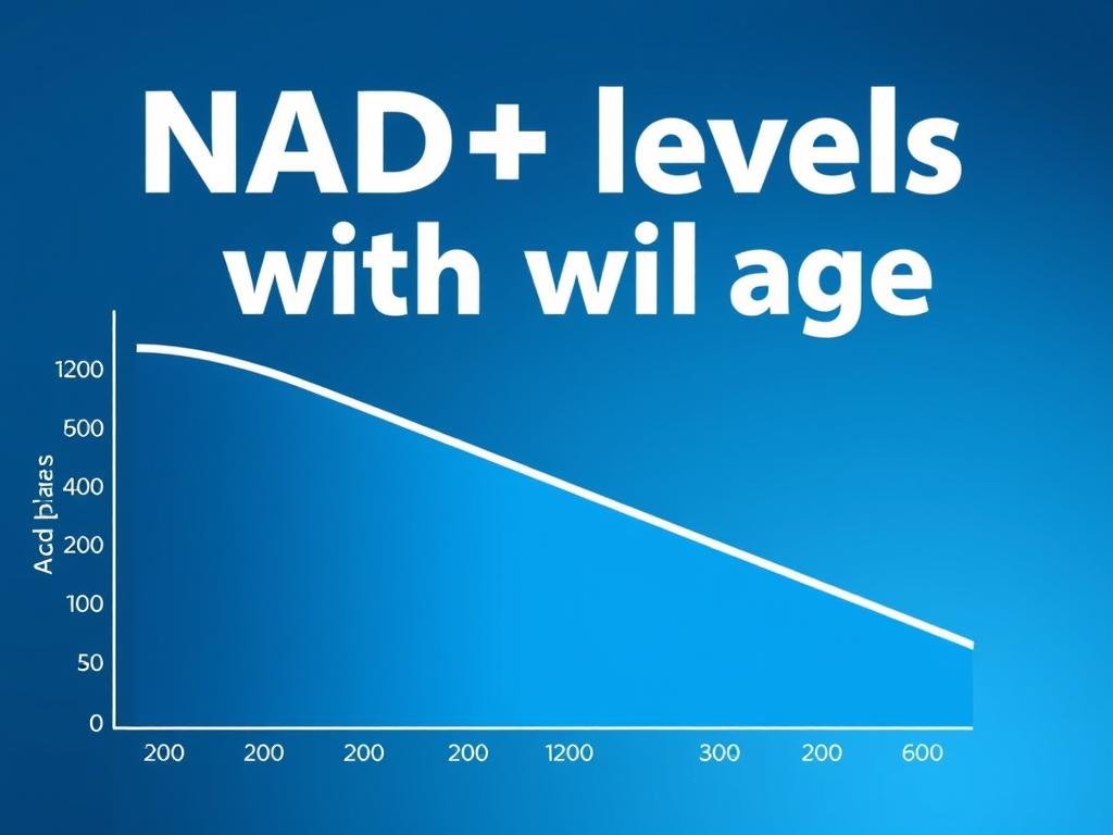 Graph showing NAD+ level decline with age, highlighting the significant drop between ages 40-60