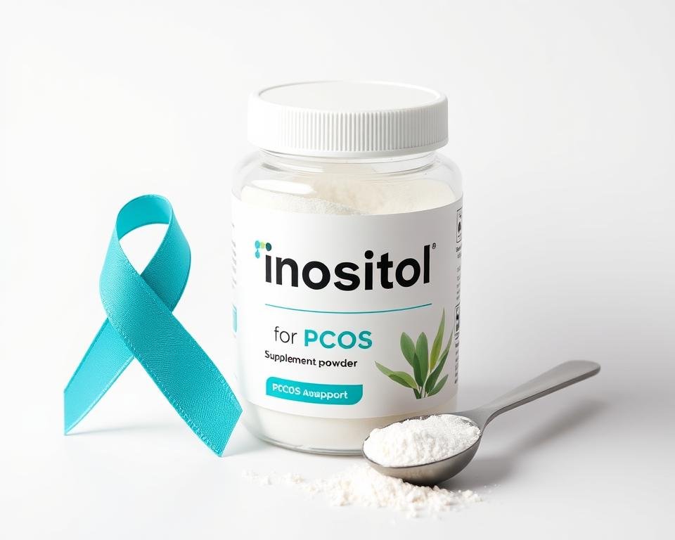 Inositol powder with measuring spoon and PCOS awareness ribbon - Best Femtech Supplements 2025