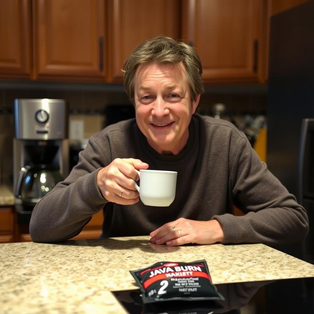 Coffee lover enjoying Java Burn enhanced coffee at home