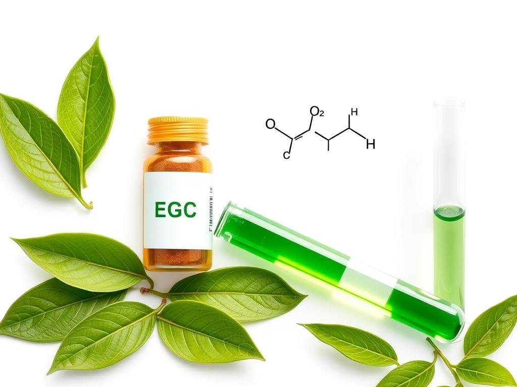 Green tea leaf extract showing EGCG molecular structure used in EnduNAD-Longevidad review