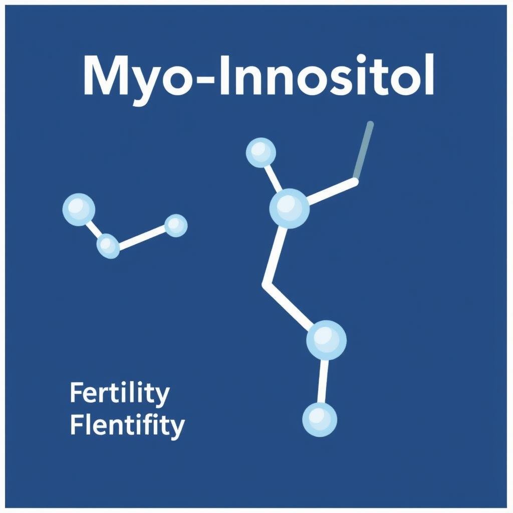 Molecular structure of Myo-Inositol with fertility benefits text overlay