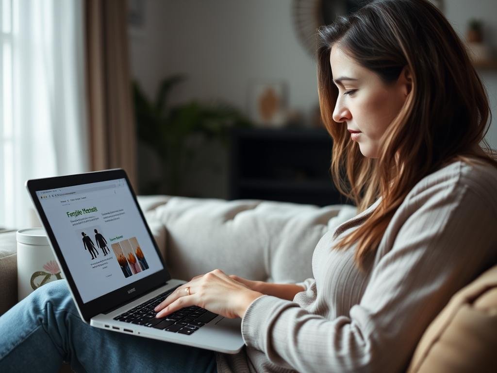 Woman researching fertility supplements on laptop