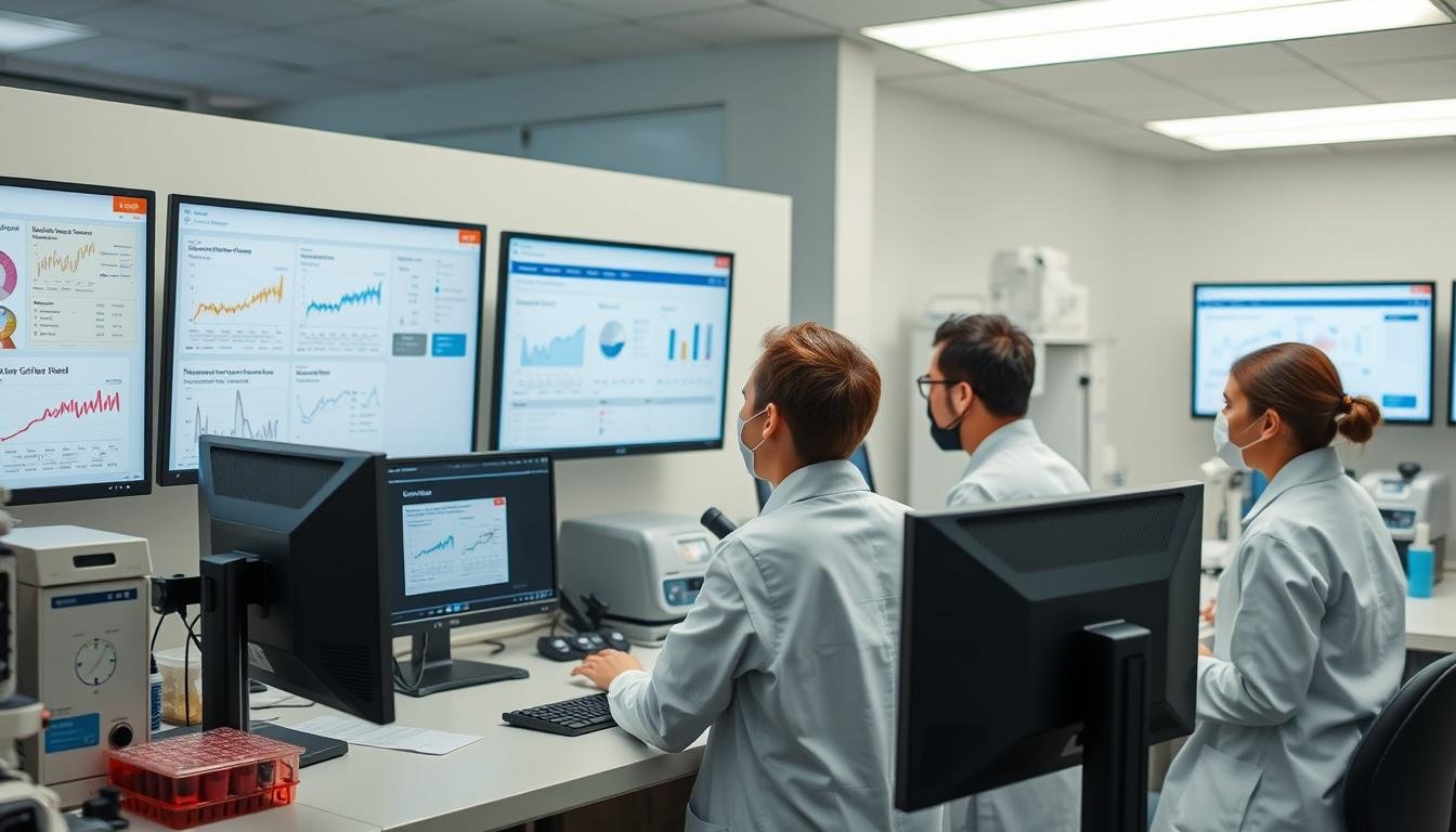 Scientists analyzing EnduNAD-Longevidad results in a laboratory setting during the 6-month study