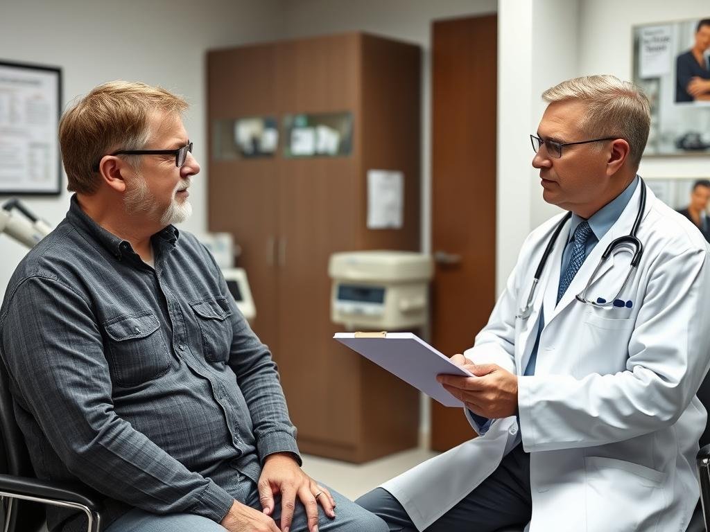 Man consulting with doctor about Prostan Plus for prostate health